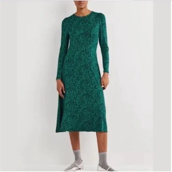 Boden Crew Neck Jersey Midi Dress in Forest Petal Bloom, Size 14, Green Navy - Picture 1 of 6